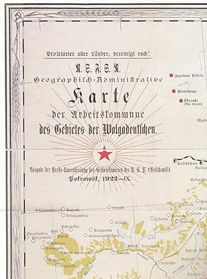 R.S.F.S.R. Geographisch-Administrative Karte der Arbeitskommune des Gebietes der Wolgadeutschen. ...