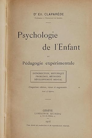 Seller image for Psychologie de l'enfant et Pdagogie exprimentale. for sale by ShepherdsBook