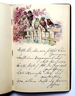 Poesie-Album mit Buntpapiervorsätzen und mit einer schönen Farbzeichnung - Leder, 1906-1909