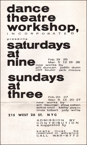 Seller image for Dance Theatre Workshop [Theater] Presents Saturdays at Nine and Sundays at Three for sale by Specific Object / David Platzker