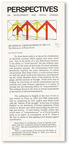 Bild des Verkufers fr On Critical Consciousness in the U.S.: the Relevance of Paulo Freire zum Verkauf von Lorne Bair Rare Books, ABAA