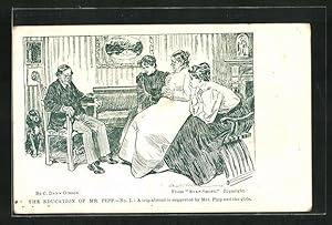Image du vendeur pour Knstler-Ansichtskarte Charles Dana Gibson: The Edcuation of Mr. Pipp, A trip abroad ist suggested by Mrs. Pipp and the girls mis en vente par Bartko-Reher