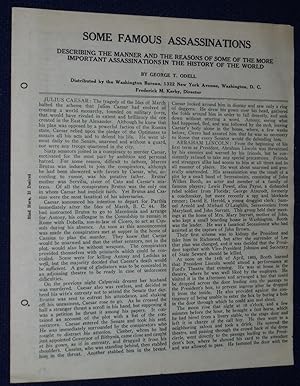 Seller image for Some Famous Assassinations Describing the Manner and the Reasons of Some of the More Important Assassinations in the History of the World for sale by Pensees Bookshop