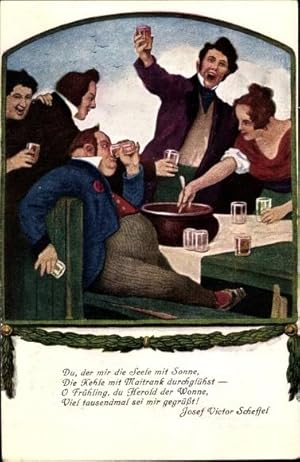 Künstler Ansichtskarte / Postkarte Zumbusch, Ludwig von, Maibowle, trinkende Männer, Frau