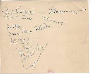 Seller image for [Eleven British authors of the 1920s and 1930s.] Autograph Signatures of Hugh Walpole, J. B. Priestley, C. S. Forester, V. S. Pritchett, Lord Dunsany, Alec Waugh, Norman Collins, A. G. Macdonell, Ivor Brown, Philip Jordan and Lionel Hale. for sale by Richard M. Ford Ltd