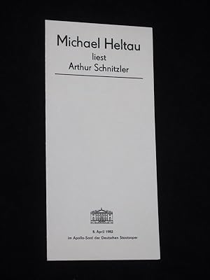 Bild des Verkufers fr Programmzettel Deutsche Staatsoper Berlin 1981/82. MICHAEL HELTAU LIEST ARTHUR SCHNITZLER zum Verkauf von Fast alles Theater! Antiquariat fr die darstellenden Knste