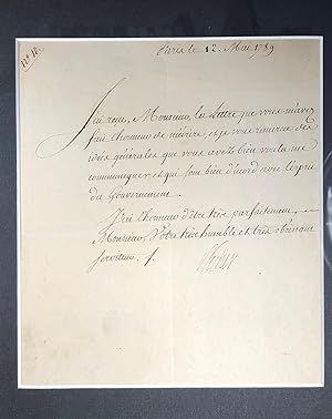 Lettre manuscrite signée. Paris. 12 mai 1789