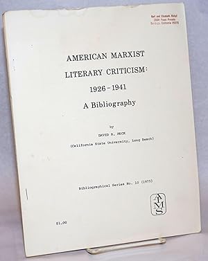 Seller image for American Marxist literary criticism: 1926-1941. A bibliography for sale by Bolerium Books Inc.
