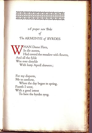 THE HARMONY OF BIRDS. A Poem Printed By John Wight In The Middle Of The Sixteenth Century And Now...