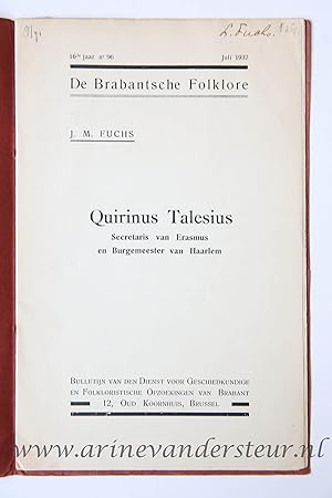 Quirinus Talesius, Secretaris van Erasmus en Burgemeester van Haarlem, overdruk uit De Brabantse ...