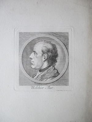 Bild des Verkufers fr Portrt im Seitenprofil nach links im ovalen Rahmen. Original - Kupferstich mit den Initialien R.S., rechts unten, 12 x 11 cm, ca. 1800. zum Verkauf von Antiquariat Michael Eschmann