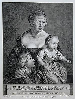 [Two original engravings/twee gravures] Portrait of Holbein and his wife and children.