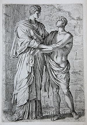 [Antique print, etching/ets, Rome] Orestes and Electra; Papirius and his mother ['Segmenta nobili...
