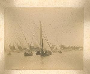 View of Boats near Port Said. Original vintage photograph.