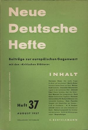 Immagine del venditore per Neue Deutsche Hefte. Beitrge zur europischen Gegenwart; Heft 37, August 1957. venduto da Schrmann und Kiewning GbR