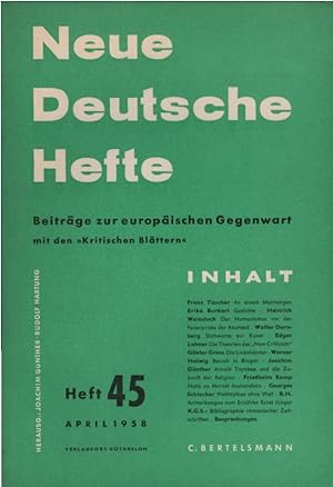 Immagine del venditore per Neue Deutsche Hefte. Beitrge zur europischen Gegenwart; Heft 45, April 1958. venduto da Schrmann und Kiewning GbR