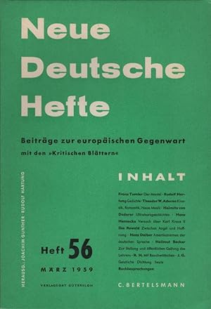 Immagine del venditore per Neue Deutsche Hefte. Beitrge zur europischen Gegenwart; Heft 56, Mrz 1959. venduto da Schrmann und Kiewning GbR