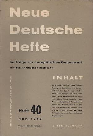 Immagine del venditore per Neue Deutsche Hefte. Beitrge zur europischen Gegenwart; Heft 40, Nov. 1957. venduto da Schrmann und Kiewning GbR