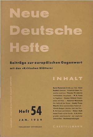 Immagine del venditore per Neue Deutsche Hefte. Beitrge zur europischen Gegenwart; Heft 54, Jan. 1959. venduto da Schrmann und Kiewning GbR