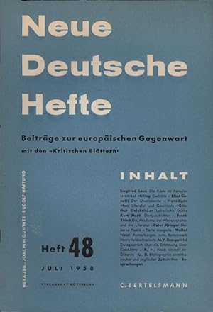 Immagine del venditore per Neue Deutsche Hefte. Beitrge zur europischen Gegenwart; Heft 48, Juli 1958. venduto da Schrmann und Kiewning GbR
