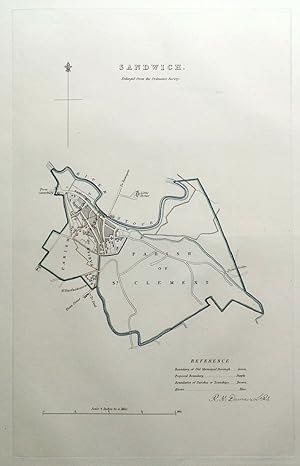Antique Map SANDWICH, KENT, Street Plan, Dawson Original 1832