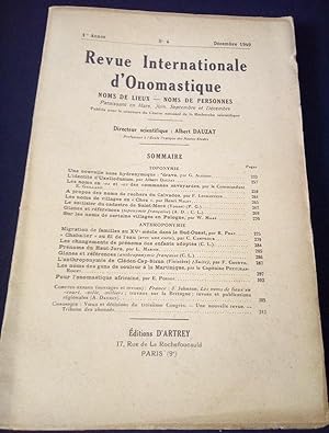 Revue Internationale d'Onomastique - Noms des lieux - Noms des Personne- 1ere Année - N.4 - Décem...