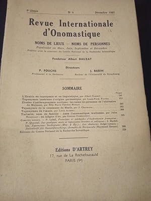 Revue Internationale d'Onomastique - Noms des lieux - Noms des Personnes - 9e Année - N - Décembr...