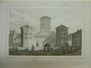 Orig. Stahlstich: Tour de l'Isar à Munich. Isartor in München. Lemaitre.