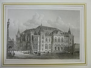 Orig. Stahlstich: Die neue Börse Bremen. Äußere Ansicht. W. Heuer; G. M. Kurz.