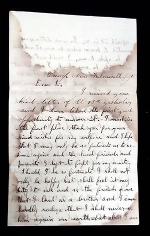 Civil War Letter From George E. Haines Regarding the Death of his Friend on the Battlefield