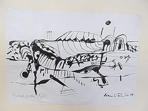 Zeichnung Aquarell: Tusche auf Papier: *Fremde große Stadt*. Rechts unten mit *Arnold Fiedler (19...