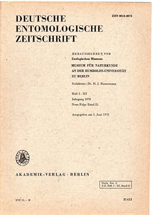 Deutsche Entomologische Zeitschrift N.F. Bd. 25, Heft I - III (1978)