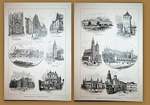 KRAKÓW (KRAKAU) Ansicht / view 1894 // 2 Sammelblätter mit mehreren Darstellungen u.a.: Marienbas...