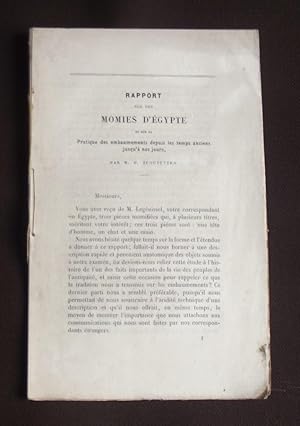 Image du vendeur pour Rapport sur des momies d'Egypte et sur la pratique des embaumements depuis les temps anciens jusqu' nos jours mis en vente par Librairie Ancienne Zalc