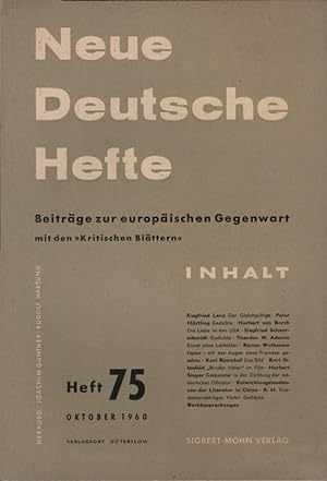 Immagine del venditore per Neue Deutsche Hefte. Beitrge zur europischen Gegenwart; Heft 75, Okt. 1960. venduto da Schrmann und Kiewning GbR