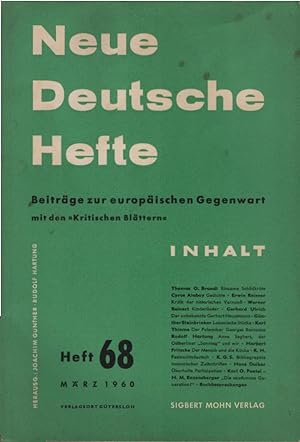 Immagine del venditore per Neue Deutsche Hefte. Beitrge zur europischen Gegenwart; Heft 68, Mrz 1960. venduto da Schrmann und Kiewning GbR
