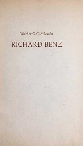 Bild des Verkufers fr ber Richard Benz. Mit einer Bibliographie. [Amicitia. Kleine Bibliographien-Reihe Nr. 2]. zum Verkauf von Antiquariat J. Hnteler