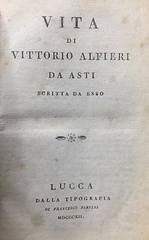 Bild des Verkufers fr Vita. Di Vittorio Alfieri da Asti. Scritta da esso. 2 Teile in 1 Band. zum Verkauf von Antiquariat J. Hnteler