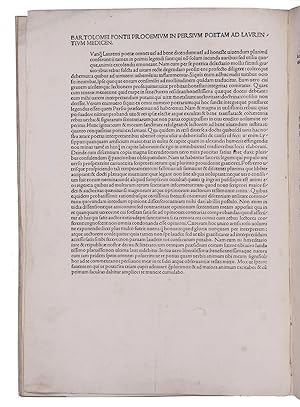 Bild des Verkufers fr Satirarum opus [= Satyrae/Saturae].(Colophon: Venice, Dionysius de Bertochus & Pelegrinus de Paschalibus Bononienses, 10 September 1484). Small folio (29.5 x 21 cm). With the verse text surrounded on three sides by Fonzio's prose commentary, Bertochus and Pelegrinus's woodcut device next to the colophon on the last printed page, with spaces left for manuscript initials without guide letters (not filled in). Set in 2 sizes of Venetian-style roman type (110 and 83 mm/20 lines) with an occasional Greek letter. 19th-century(?) sheepskin parchment. zum Verkauf von ASHER Rare Books