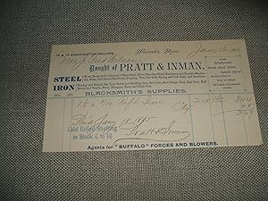 Imagen del vendedor de 1895 Pratt & Inman Blacksmith Supplies, Worcester Mass. Bill Head a la venta por biblioboy