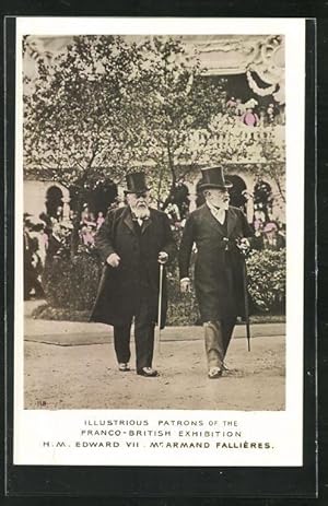 Postcard Edward VII. von England und Mr. Armand Fallieres beim Spaziergang