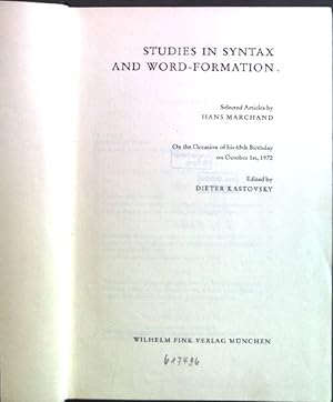 Seller image for Studies in Syntax and Word-Formation Internationale Bibliothek fr allgemeine Linguistik Band 18 for sale by books4less (Versandantiquariat Petra Gros GmbH & Co. KG)