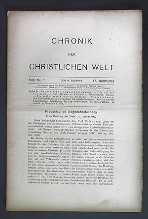 Bild des Verkufers fr Preussisches Abgeordnetenhaus. Chronik der Christlichen Welt: 17. Jahrgang, Nr. 7. zum Verkauf von books4less (Versandantiquariat Petra Gros GmbH & Co. KG)