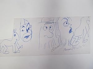 Clowns: Originalzeichnung in blauer Tinte (Kugelschreiber) auf Papier: Rechts unten von Fiedler m...