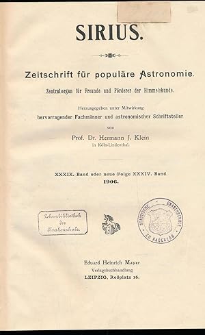 Sirius : Zeitschrift für populäre Astronomie,Zentralorgan für alle Freunde und Förderer der Himme...