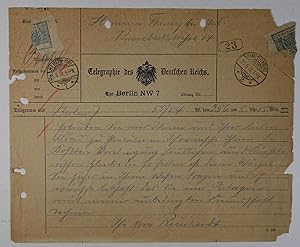 Regisseur (1873-1943). Eigenh. Telegramm mit Unterschrift (Bleistift, 9 Zeilen) an Hermann Thimig...