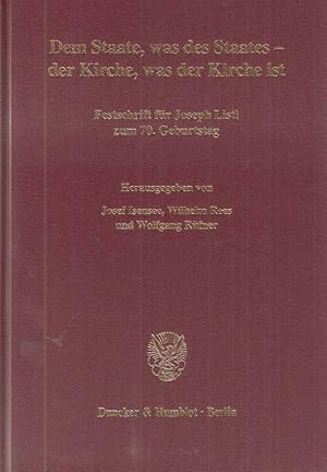 Bild des Verkufers fr Dem Staate, was des Staates - der Kirche, was der Kirche ist : Festschrift fr Joseph Listl zum 70. Geburtstag. hrsg. von Josef Isensee . / Staatskirchenrechtliche Abhandlungen ; Bd. 33. zum Verkauf von Fundus-Online GbR Borkert Schwarz Zerfa