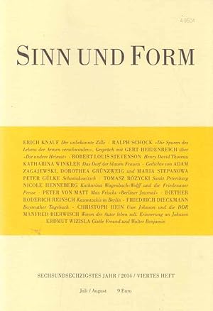 Bild des Verkufers fr Heft 4; 2014. Sinn und Form. Beitrge zur Literatur. Jahrg. 66. zum Verkauf von Fundus-Online GbR Borkert Schwarz Zerfa