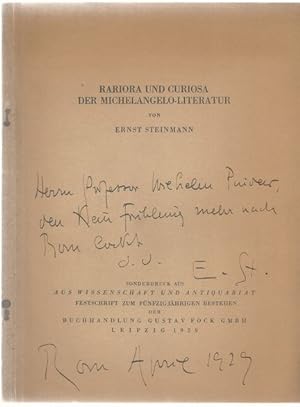 Rariora und Curiosa der Michelangelo-Literatur. Sonderdruck aus Wissenschaft und Antiquariat, Fes...