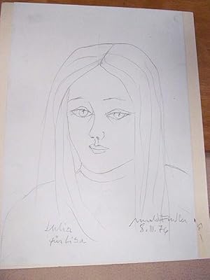 Julia für Lisa: Zeichnung in Kohlestift auf Papier. Von Arnold Fiedler rechts unten mit *Arnold F...